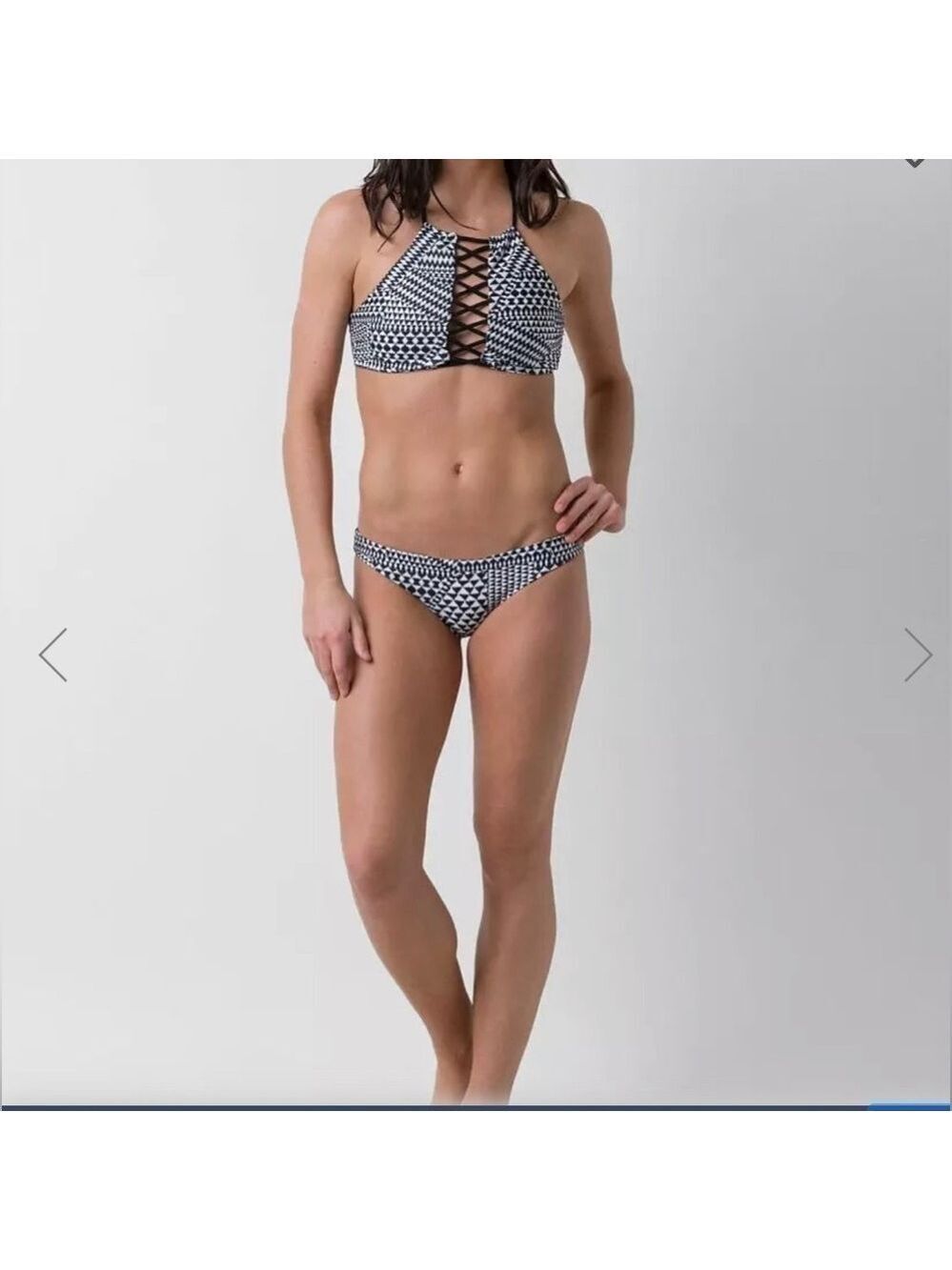 Amuse Society Marre 2 pc Lace Up Top Bikini Set Black White SZ M